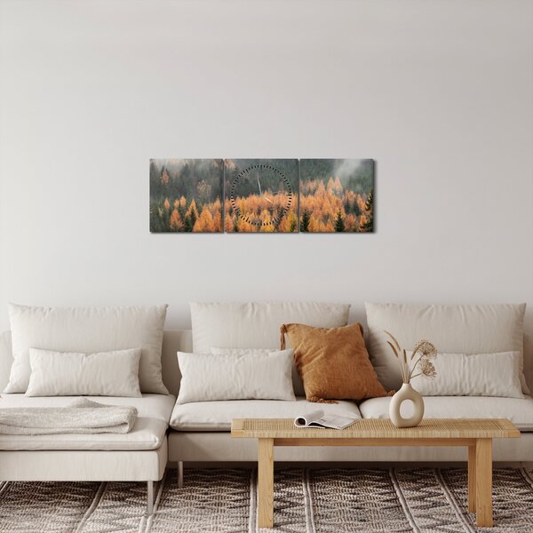 Obraz - Jesienny las (z zegarem) (90x30 cm)