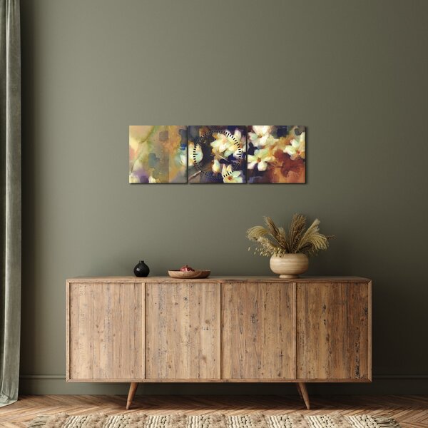 Obraz - Białe magnolie, malarstwo (z zegarem) (90x30 cm)