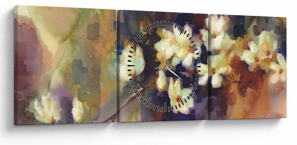 Obraz - Białe magnolie, malarstwo (z zegarem) (90x30 cm)
