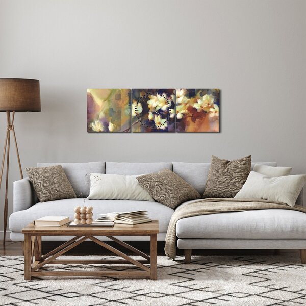 Obraz - Białe magnolie, malarstwo (z zegarem) (90x30 cm)
