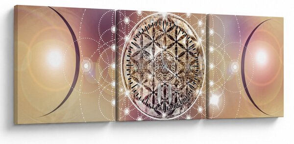 Obraz - Mandala z elementami (z zegarem) (90x30 cm)