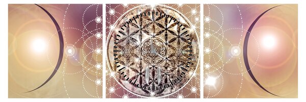 Obraz - Mandala z elementami (z zegarem) (90x30 cm)