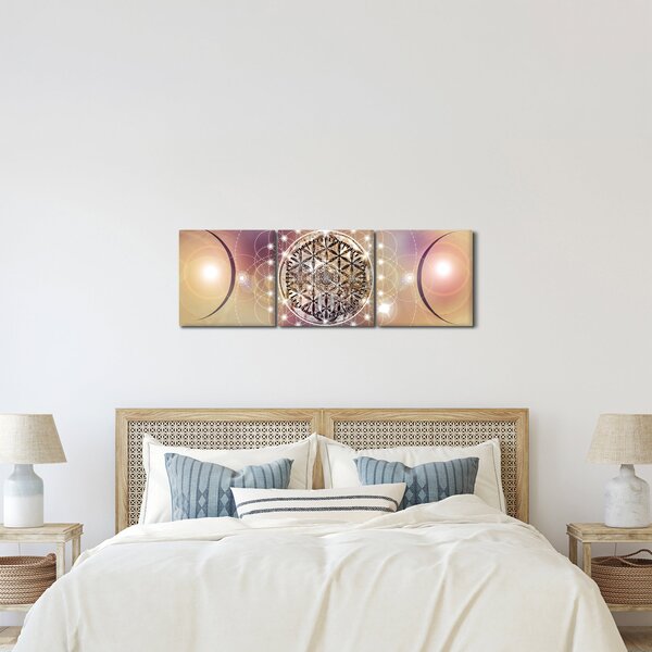 Obraz - Mandala z elementami (z zegarem) (90x30 cm)