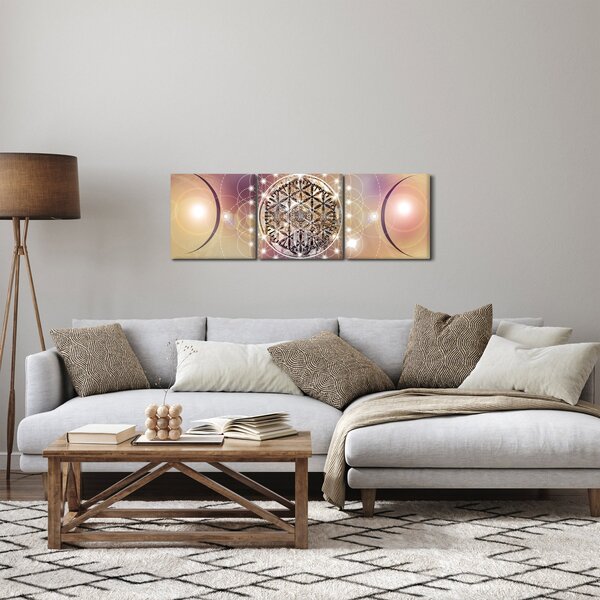 Obraz - Mandala z elementami (z zegarem) (90x30 cm)