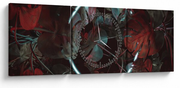 Obraz - Neonowe koło między palmami (z zegarem) (90x30 cm)