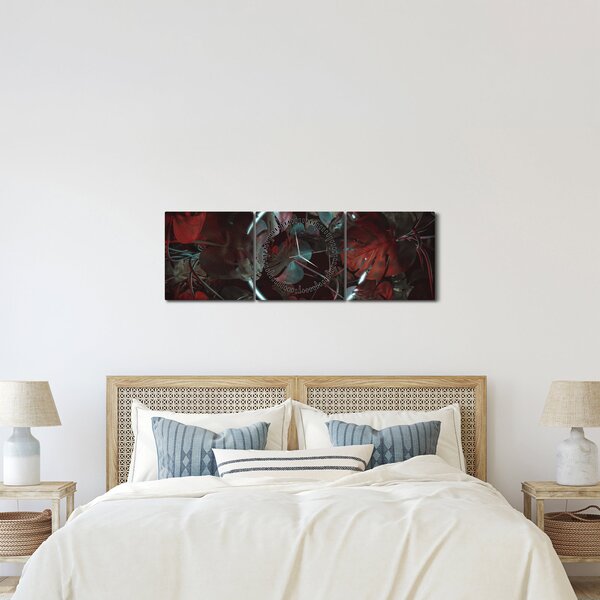 Obraz - Neonowe koło między palmami (z zegarem) (90x30 cm)