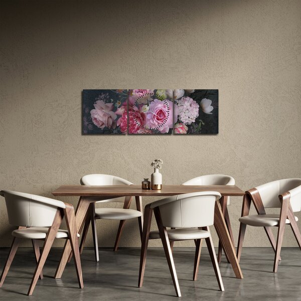 Obraz - Kwiaty ogrodowe (z zegarem) (90x30 cm)