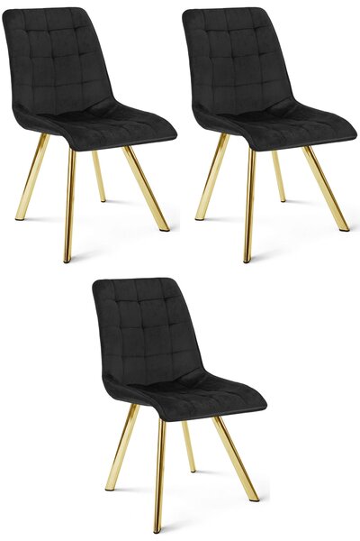Styl I Elegancja Krzesło Cieza - Aksamit Czarny / Nogi Złote X 3