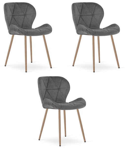 Styl I Elegancja Krzesło Mango - Aksamit Szary Ciemny / Nogi Dąb X 3