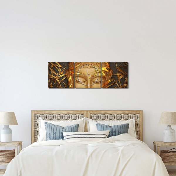 Obraz - Złoty Budda (z zegarem) (90x30 cm)