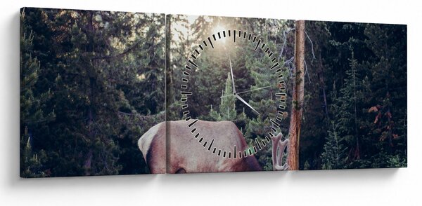 Obraz - Łoś na polanie (z zegarem) (90x30 cm)