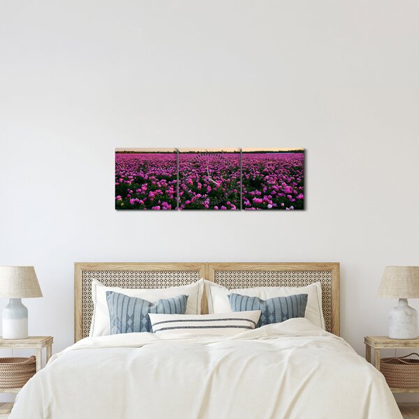Obraz - Łąka fioletowych tulipanów (z zegarem) (90x30 cm)