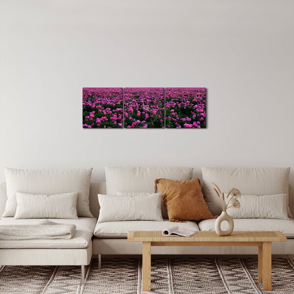 Obraz - Łąka fioletowych tulipanów (z zegarem) (90x30 cm)