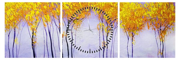 Obraz żółtych drzew (z zegarem) (90x30 cm)