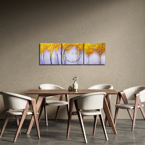 Obraz żółtych drzew (z zegarem) (90x30 cm)
