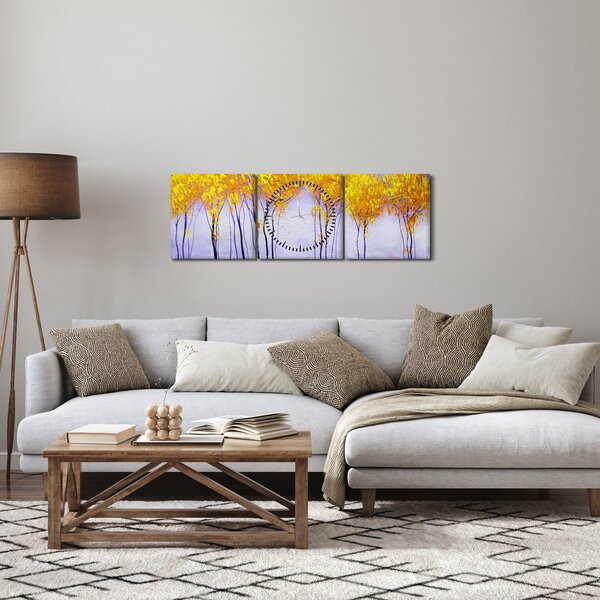 Obraz żółtych drzew (z zegarem) (90x30 cm)