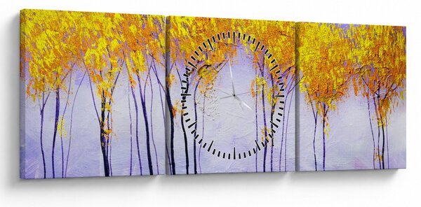 Obraz żółtych drzew (z zegarem) (90x30 cm)