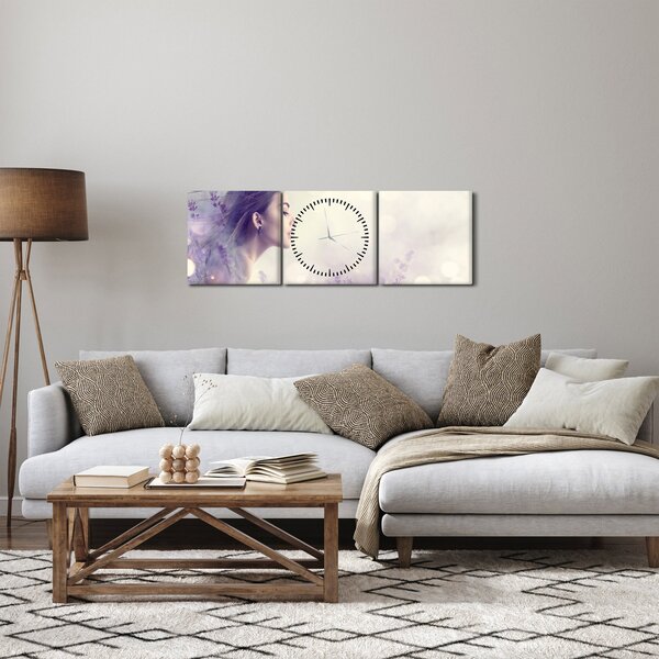 Obraz kobiety z lawendą (z zegarem) (90x30 cm)