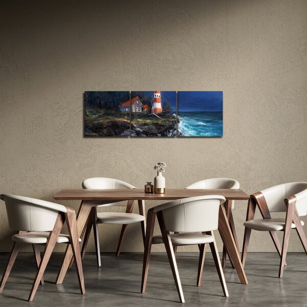Obraz - Latarnia morska na brzegu oceanu, akwarela (z zegarem) (90x30 cm)