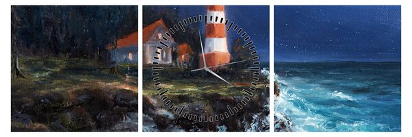 Obraz - Latarnia morska na brzegu oceanu, akwarela (z zegarem) (90x30 cm)