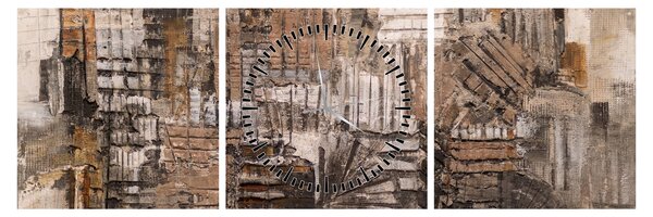Obraz - Abstrakcja w odcieniach brązu (z zegarem) (90x30 cm)
