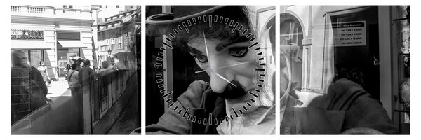 Obraz - Charles Chaplin w Pradze (z zegarem) (90x30 cm)