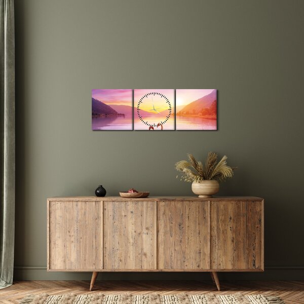 Obraz zakochanych łabędzi (z zegarem) (90x30 cm)