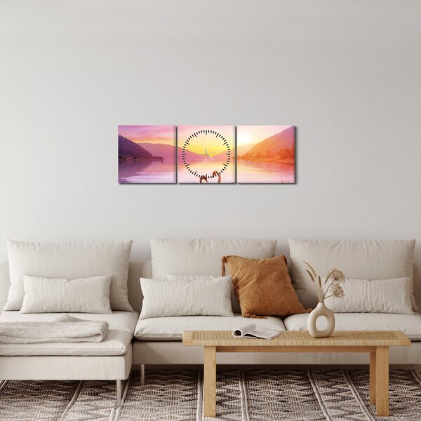 Obraz zakochanych łabędzi (z zegarem) (90x30 cm)