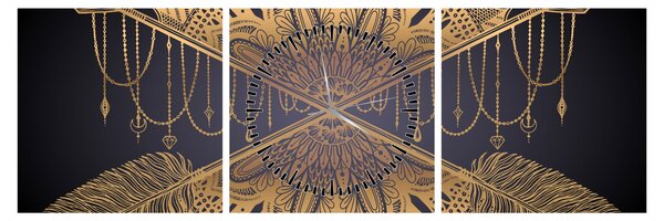 Obraz - Złota mandala ze strzałkami (z zegarem) (90x30 cm)
