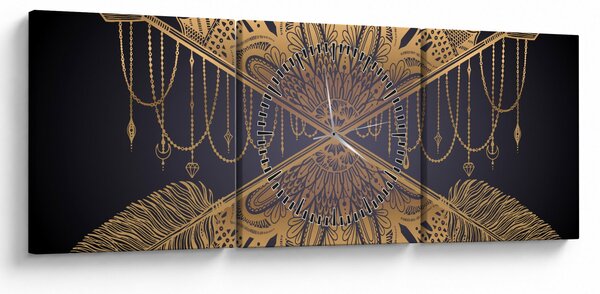 Obraz - Złota mandala ze strzałkami (z zegarem) (90x30 cm)