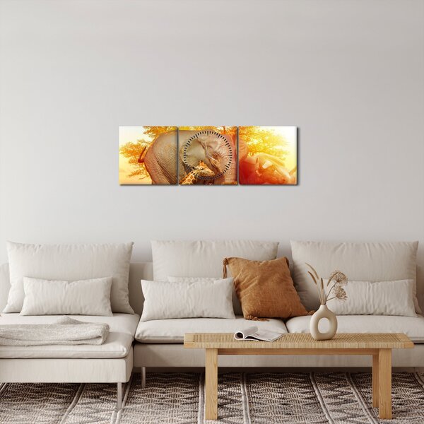 Obraz zwierząt afrykańskich (z zegarem) (90x30 cm)