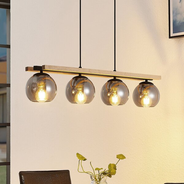 Lampa Wisząca Lindby, Enrique, ściemnialny, drewniany, salon, szkło, nowoczesny
