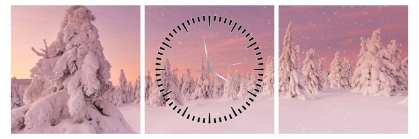 Obraz - Drzewa pod warstwą śniegu (z zegarem) (90x30 cm)