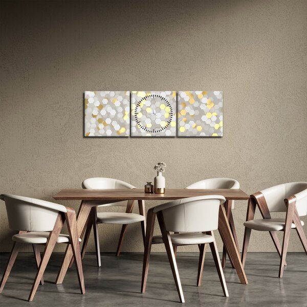 Obraz - Złoto - białe sześciokąty (z zegarem) (90x30 cm)