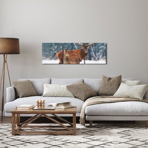 Obraz Jelenia z łanią (z zegarem) (90x30 cm)