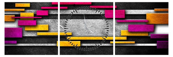 Obraz kolorowej abstrakcji na czarnym tle (z zegarem) (90x30 cm)