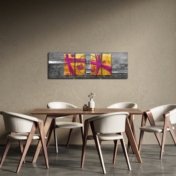 Obraz kolorowych kwadratów na czarnym tle (z zegarem) (90x30 cm)