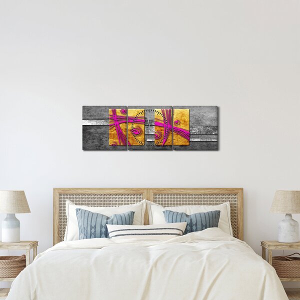 Obraz kolorowych kwadratów na czarnym tle (z zegarem) (90x30 cm)