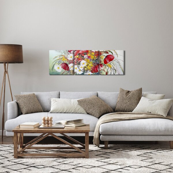 Obraz wazonu z dzikimi kwiatami (z zegarem) (90x30 cm)