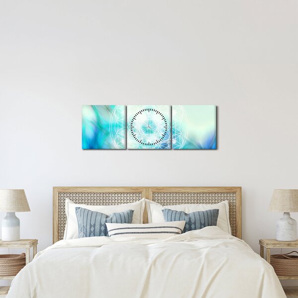 Obraz - Merkaba w turkusowym tle (z zegarem) (90x30 cm)