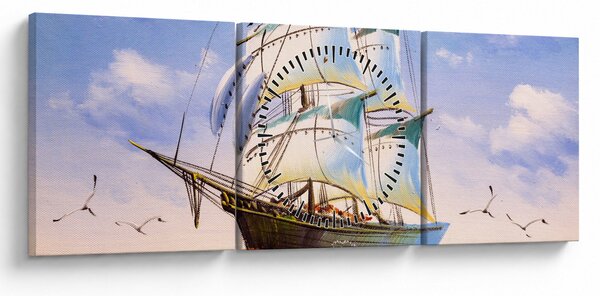 Obraz statku na falach (z zegarem) (90x30 cm)