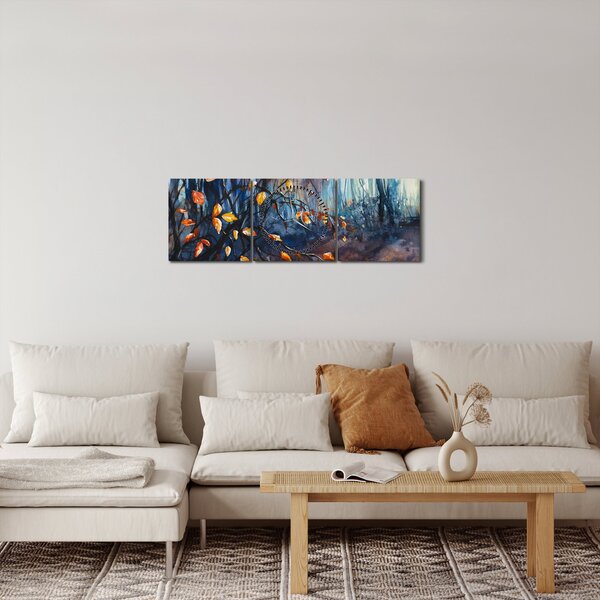 Obraz - Promienie jesiennego słońca (z zegarem) (90x30 cm)