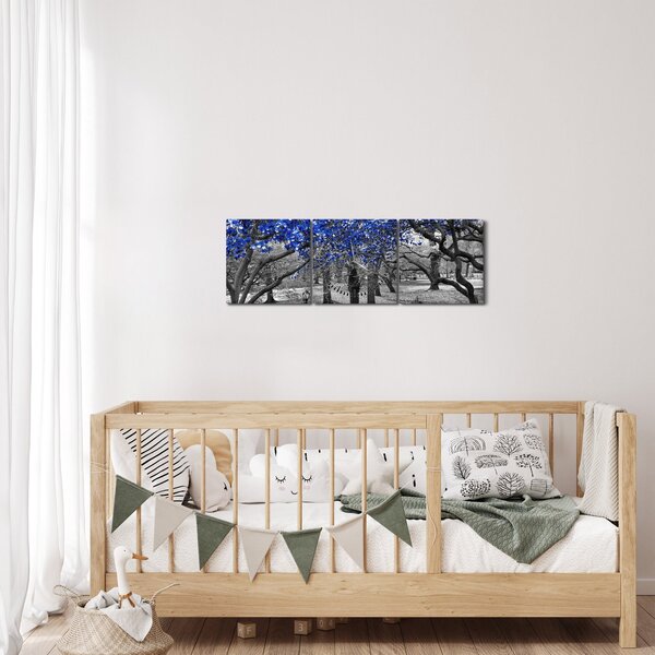 Obraz - Niebieskie drzewa, Central Park, New York (z zegarem) (90x30 cm)