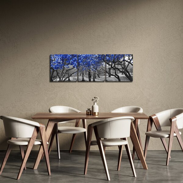 Obraz - Niebieskie drzewa, Central Park, New York (z zegarem) (90x30 cm)