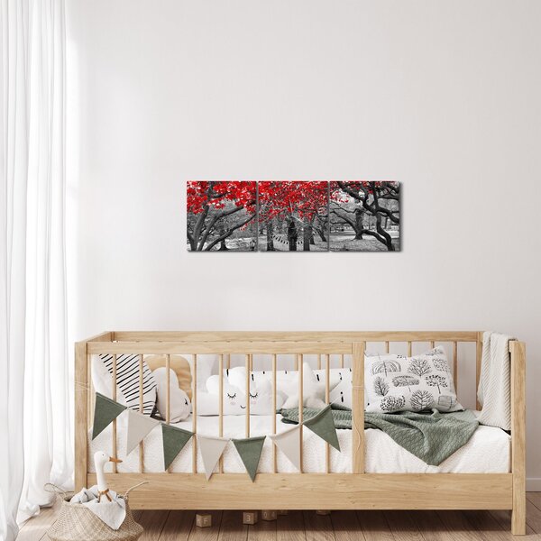 Obraz - Czerwone drzewa, Central Park, New York (z zegarem) (90x30 cm)