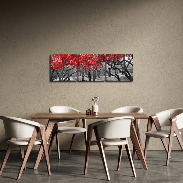 Obraz - Czerwone drzewa, Central Park, New York (z zegarem) (90x30 cm)