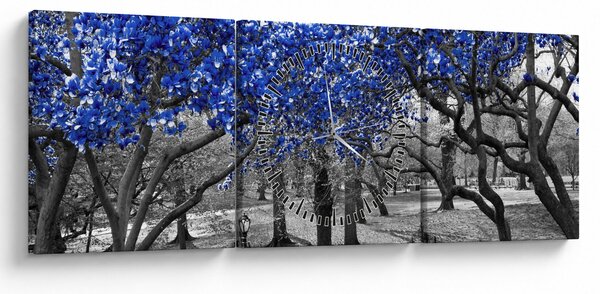 Obraz - Niebieskie drzewa, Central Park, New York (z zegarem) (90x30 cm)