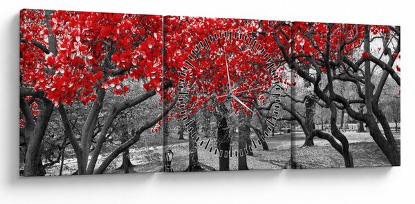 Obraz - Czerwone drzewa, Central Park, New York (z zegarem) (90x30 cm)