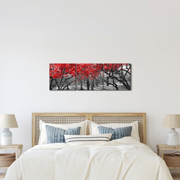 Obraz - Czerwone drzewa, Central Park, New York (z zegarem) (90x30 cm)