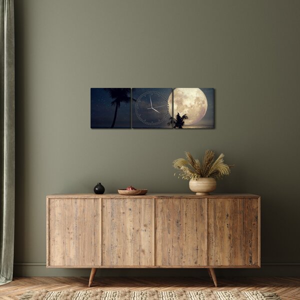 Obraz - Plaża pod pełnią księżyca (z zegarem) (90x30 cm)